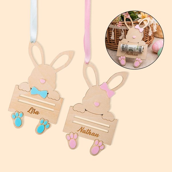 Porte-Billet Forme Lapin Décor Personnalisé avec Nom Gravé Cadeau de Pâques pour Enfants