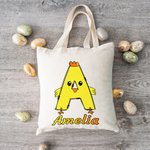 Personlig Bunny Chick Mönster Canvas Tote Bag Handväska med initialer och namn Påsk Födelsedagspresent för barnfamilj
