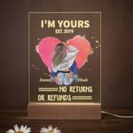 Gepersonaliseerd Roze Hart LED Nachtlampje met Houten Voet Ik Ben Van Jou Geen Retour of Restitutie Valentijnsdag Cadeau voor Paar
