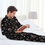 Pyjama à Manches Longues Personnalisé avec Portrait Nom Animaux Pantalon ou Set à Choix Cadeau Anniversaire pour Amoureux de Chien