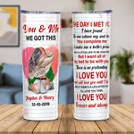 Gobelet personnalisé You & Me 20oz Skinny Tumbler with Names and Lid Straw Brush Anniversary Gift for Couple (en anglais seulement)