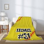 Personalisierte Softball gelbe Fleecedecke mit Namen und Nummer Geburtstagsgeschenk für Softball-Liebhaber