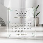 Gepersonaliseerde De Dag Van Het Huwelijk Kalender Acryl Vierkant Plak met de Namen van het Echtpaar Valentijnsdag Huwelijksgeschenk voor Echtpaar