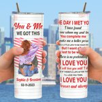 Gepersonaliseerde You & Me 20oz Roestvrij staal Skinny Tumbler met namen en deksel Rietje Borstel Valentijnsdag Verjaardagscadeau voor echtpaar