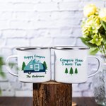 Personalized Happy Camper 11oz Enamel Mug Caravan Pine Tree Coffee Cup Birthday Gift for Camping Outdoor Travel Lover