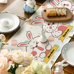 Spersonalizowany bieżnik na stół Happy Easter Bunny z imieniem i nazwiskiem Jajka Wielkanocne Dekoracja stołu kuchennego Prezent na przyjęcie wielkanocne dla rodziny