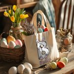 Personlig Bunny Chick Mönster Canvas Tote Bag Handväska med initialer och namn Påsk Födelsedagspresent för barnfamilj