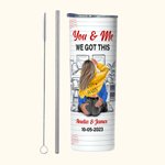 Personlig You & Me 20oz Stainless Steel Skinny Tumbler med sugrör och borste Alla hjärtans dag-jubileumspresent för par