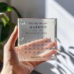 Gepersonaliseerde De Dag Van Het Huwelijk Kalender Acryl Vierkant Plak met de Namen van het Echtpaar Valentijnsdag Huwelijksgeschenk voor Echtpaar
