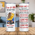 Personlig You & Me 20oz Stainless Steel Skinny Tumbler med sugrör och borste Alla hjärtans dag-jubileumspresent för par
