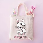 Personlig Bunny Chick Mönster Canvas Tote Bag Handväska med initialer och namn Påsk Födelsedagspresent för barnfamilj