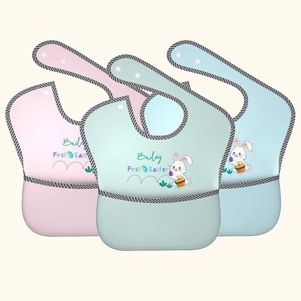 Spersonalizowany pierwszy zajączek wielkanocny Easter Eggs Wodoodporny śliniak dla niemowląt z kieszonką Regulowane zapięcie na krawat Prezent na baby shower dla niemowląt