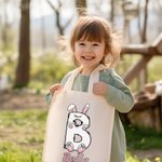 Personlig Bunny Chick Mönster Canvas Tote Bag Handväska med initialer och namn Påsk Födelsedagspresent för barnfamilj