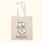 Personlig Bunny Chick Mönster Canvas Tote Bag Handväska med initialer och namn Påsk Födelsedagspresent för barnfamilj