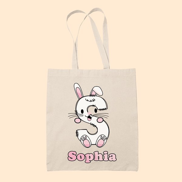 Personlig Bunny Chick Mönster Canvas Tote Bag Handväska med initialer och namn Påsk Födelsedagspresent för barnfamilj