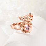 Personalized Angel Wings and Baby Feet Birthstone Ring with Engraved Text Loss Memorial Sympathy Gift for Women