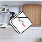 Personalised Kitchenware Theme Pot Holders Pads with Hanging Loop Set of 2 Baking Cooking Utensil Gift for Chef Cooking Enthusiast