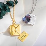 Collier Personnalisé pour Femme avec Message Secret Gravé et Photo Pendentif Enveloppe Lettre d'Amour Cadeau Noël Anniversaire St-Valentin pour Femme