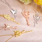 Personalised Dainty Hollow Birth Butterfly Necklace with Name Birthday Gift for Her