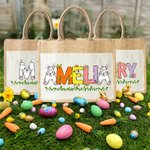 Conejito Personalizado Pollito Huevos de Pascua Letras Yute Bolsa de lona con nombre Regalo de Pascua para niño