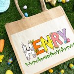 Conejito Personalizado Pollito Huevos de Pascua Letras Yute Bolsa de lona con nombre Regalo de Pascua para niño