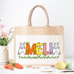 Conejito Personalizado Pollito Huevos de Pascua Letras Yute Bolsa de lona con nombre Regalo de Pascua para niño