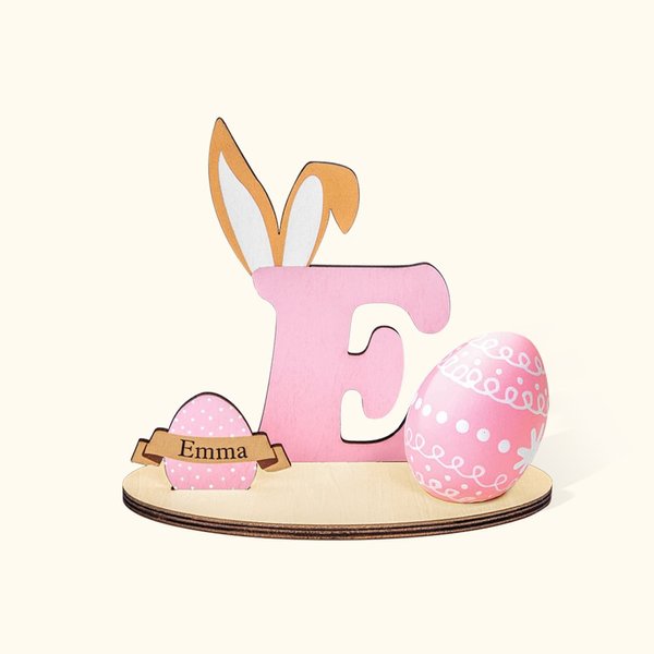 Présentoir Œuf de Pâques Personnalisé avec Initiale et Nom Décoration en Forme d'Oreille Lapin Cadeau de Pâques pour Famille Enfant