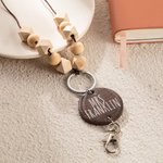 Personalised Boho Beaded Lanyard ID Badge Reel with Wood Name Disc Back to School Appreciation Gift for Teacher