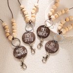 Personalised Boho Beaded Lanyard ID Badge Reel with Wood Name Disc Back to School Appreciation Gift for Teacher