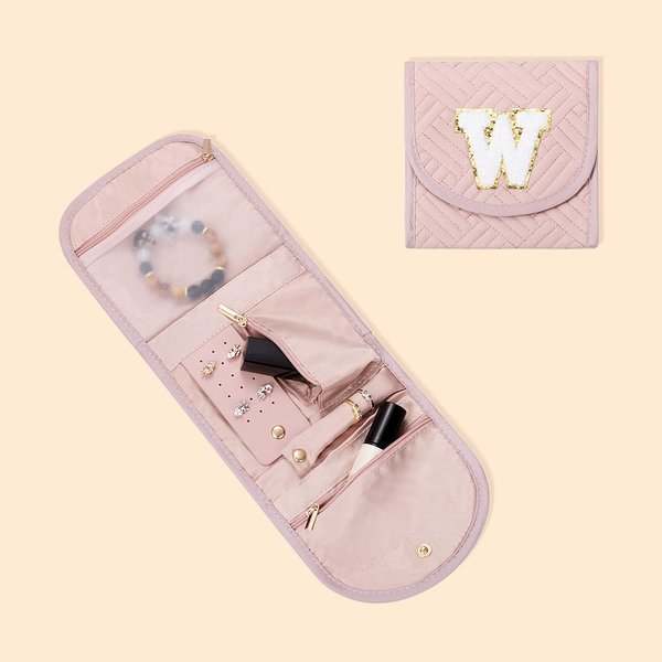 Portagioie da viaggio pieghevole personalizzato rosa con lettera Regalo di compleanno di San Valentino per le donne