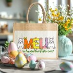 Conejito Personalizado Pollito Huevos de Pascua Letras Yute Bolsa de lona con nombre Regalo de Pascua para niño
