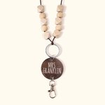 Personalised Boho Beaded Lanyard ID Badge Reel with Wood Name Disc Back to School Appreciation Gift for Teacher
