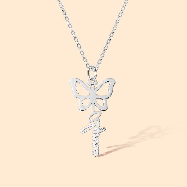 Chaîne avec Nom Personnalisé Collier de Papillon de Naissance Évidé Cadeau d'Anniversaire pour Femme