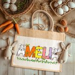 Conejito Personalizado Pollito Huevos de Pascua Letras Yute Bolsa de lona con nombre Regalo de Pascua para niño