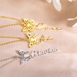 Personalised Dainty Hollow Birth Butterfly Necklace with Name Birthday Gift for Her
