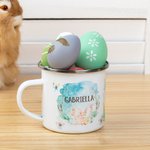 Mug en Enduit d'Émail Motif Lapin Aquarelle Tasse Personnalisée avec Nom Cadeau de Pâques pour Enfant
