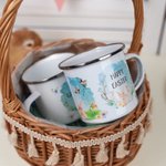 Mug en Enduit d'Émail Motif Lapin Aquarelle Tasse Personnalisée avec Nom Cadeau de Pâques pour Enfant