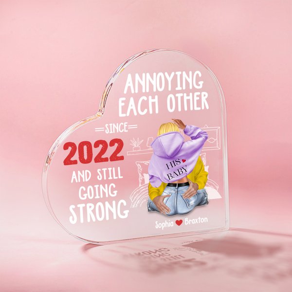 Personalized Cozy Bed Annoying Each Other for Years Heart Acrylic Plaque Valentine's Day Anniversary Gift for Couple