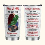 Personalized You & Me 20oz Stainless Steel Tumbler with Name and Words of Love Valentine's Day Anniversary Gift for Couple