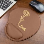 Tapis de Souris Personnalisé avec Nom et Fleur de Naissance Tapis en PU avec Repose-Poignet Accessoire de Bureau Cadeau pour Ami Collègue