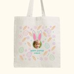 Personalizado lindo conejito Patrón Bolsa de lona Tote Bolso con nombre e imagen Pascua Cumpleaños Regalo para Niños Familia
