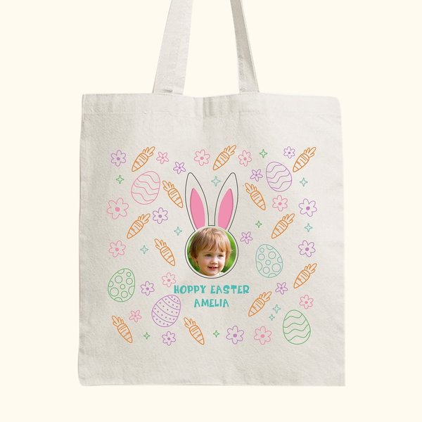 Borsa personalizzata in tela con motivo a coniglietto con nome e immagine Regalo di compleanno di Pasqua per bambini e famiglia