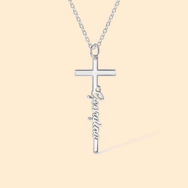 Personligt korshalsband med namn i sterlingsilver konfirmationspresent tjej guld silver roséguld unik gåva namnhalsband