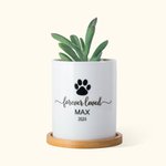 Personalized Pet Paw Memorial Ceramic Plant Pot with Wooden Base Pet Loss Sympathy Gift for Pet Lover