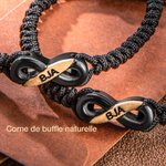 Bracelet Réglable Breloque en Corne de Buffle Forme Symbole d'Infini Bracelet Personnalisé avec Texte Cadeau de Saint-Valentin pour Couple