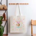 Personalizado lindo conejito Patrón Bolsa de lona Tote Bolso con nombre e imagen Pascua Cumpleaños Regalo para Niños Familia