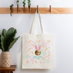 Personalizado lindo conejito Patrón Bolsa de lona Tote Bolso con nombre e imagen Pascua Cumpleaños Regalo para Niños Familia