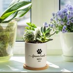 Personalized Pet Paw Memorial Ceramic Plant Pot with Wooden Base Pet Loss Sympathy Gift for Pet Lover