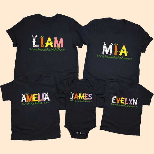 Personalisierte niedlichen Hase Huhn Muster Name Ostern Shirt Sweatshirt Baby Onesie Eltern-Kinder-Kleidung Ostern Geschenk für Familie