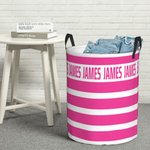 Panier à linge en tissu Oxford imperméable à rayures personnalisé avec nom Cadeau de pendaison de crémaillère pour la famille et les enfants
